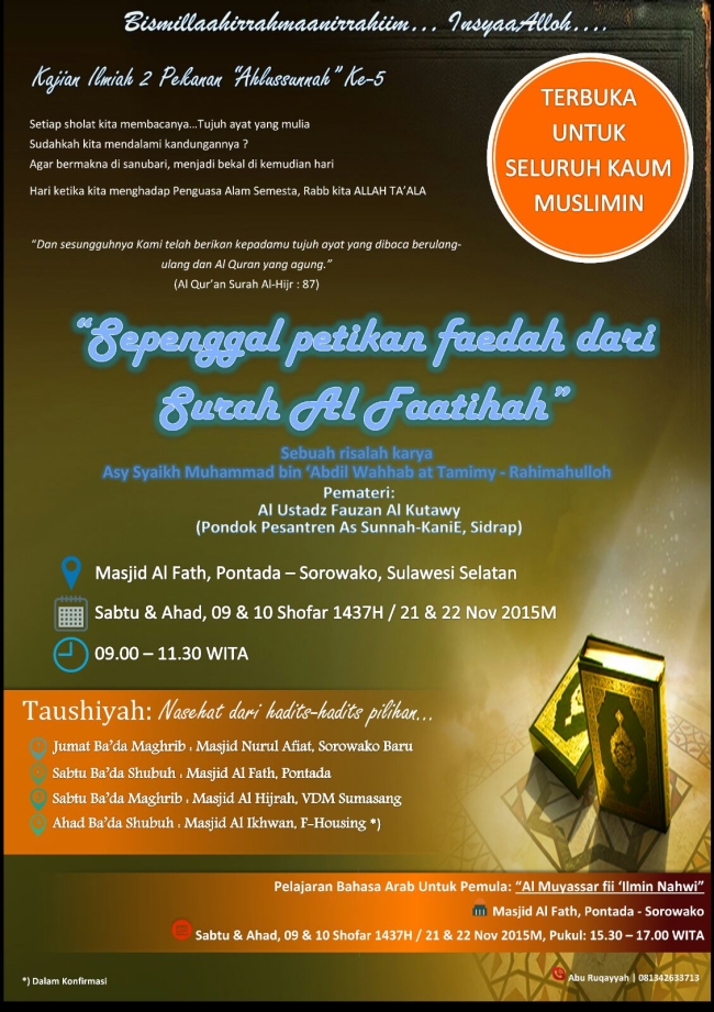 Kajian Sorowako Sepenggal Petikan Faedah dari Surah Al Fathihah