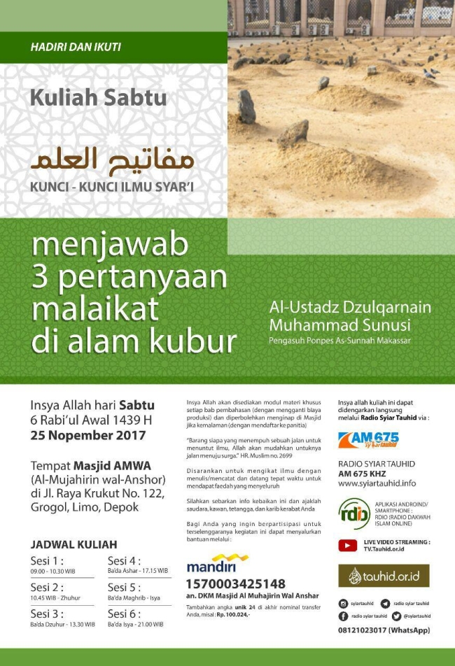 Menjawab 3 pertanyaan malaikat di alam kubur depok