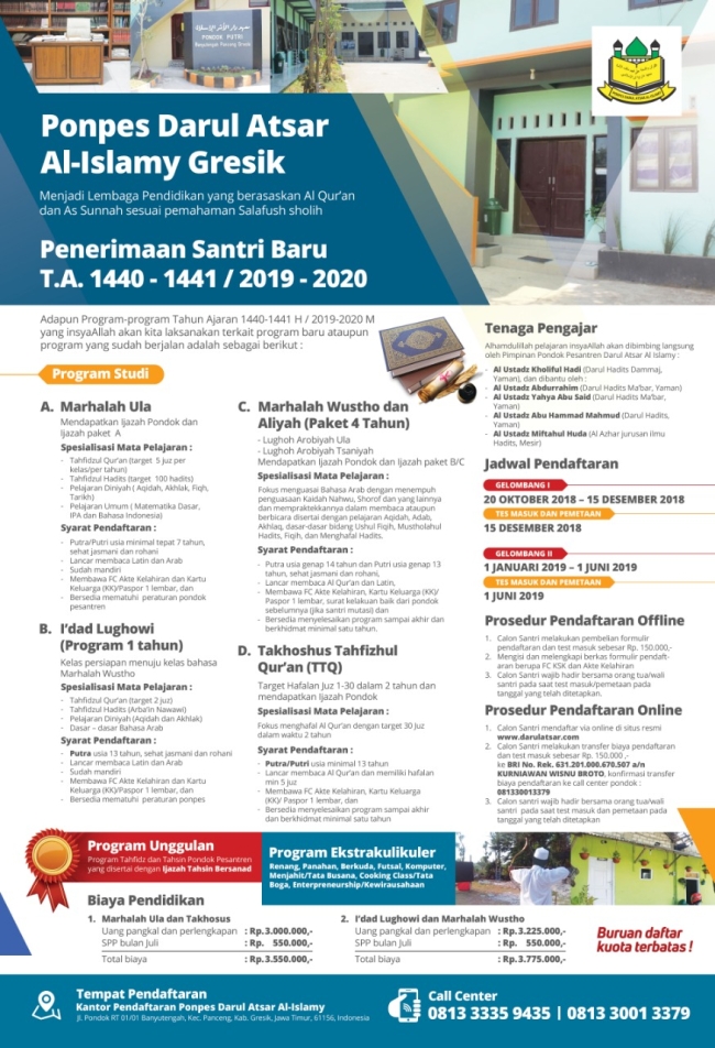Penerimaan santri baru Ponpes Darul Atsar 2019-2020
